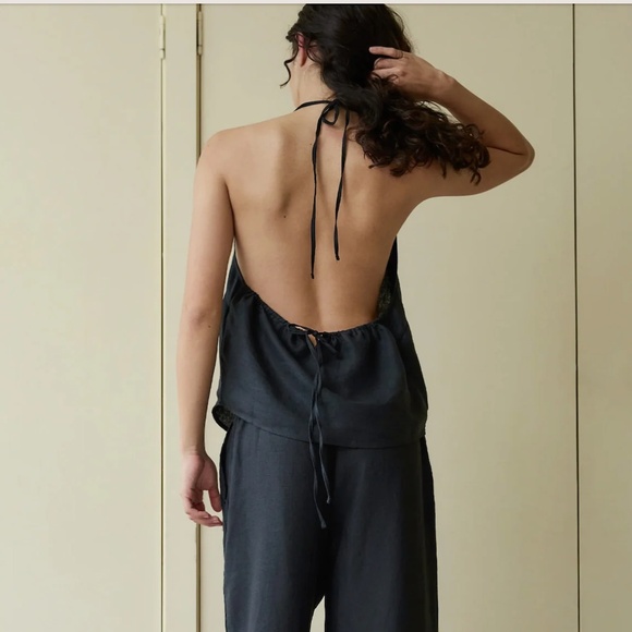 Deiji Studios Women Black Linen Halter Top X-Small - Picture 8 of 8